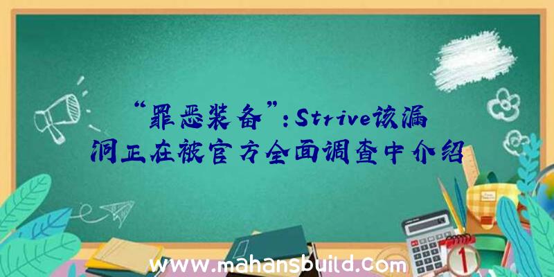 “罪恶装备”:Strive该漏洞正在被官方全面调查中介绍