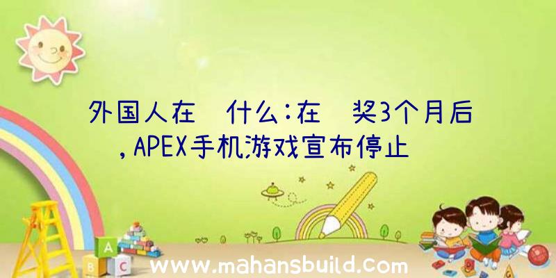 外国人在说什么:在获奖3个月后,APEX手机游戏宣布停止运营